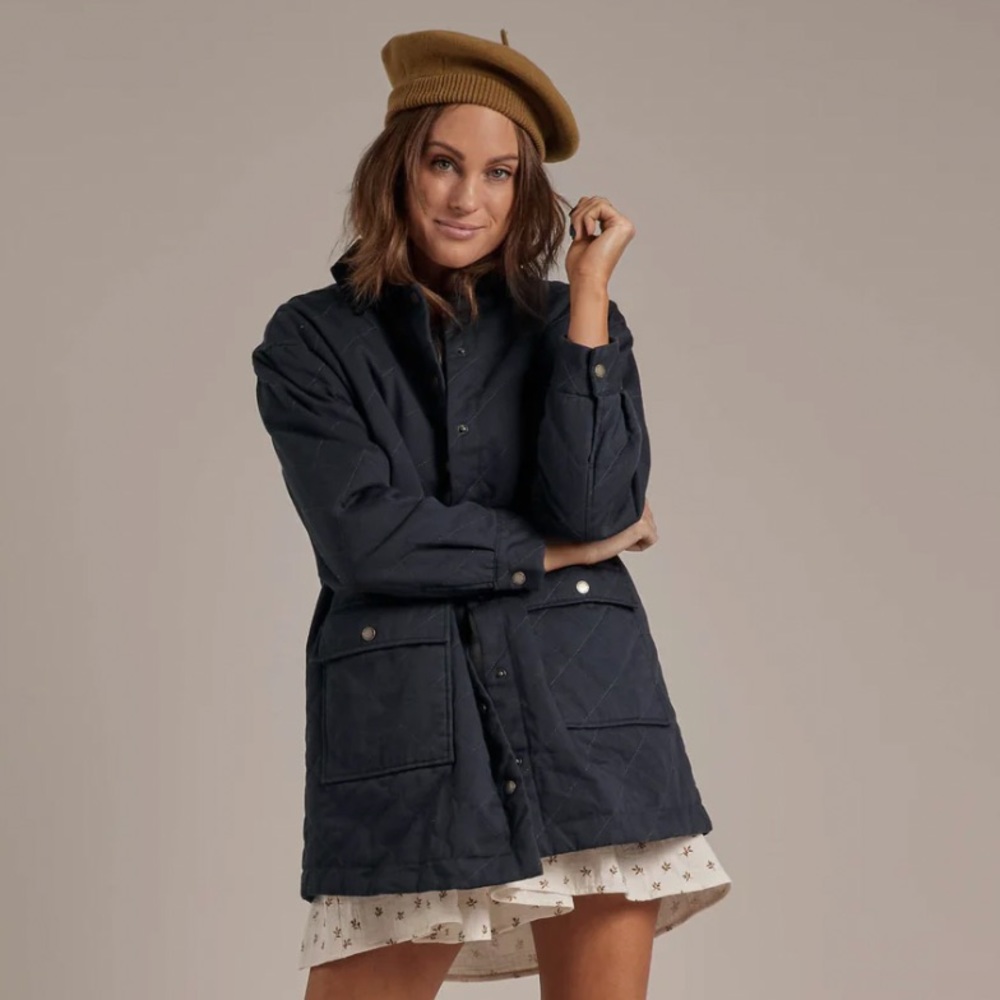 Rylee and Cru Long Quilted Coat - Navy